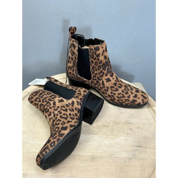 A New Day Boots Womens 8.5 Ellie Leopard Print Chelsea Ankle Bootie Brown‎ NEW - Picture 1 of 11